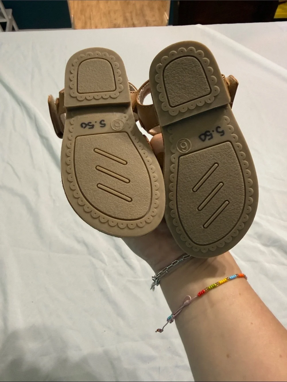 cupcakes & cashmere Tan Scalloped Floral Strap Kids Sandals